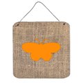 Micasa Butterfly Burlap And Orange Aluminium Metal Wall Or Door Hanging Prints 6 x 6 In. MI234592